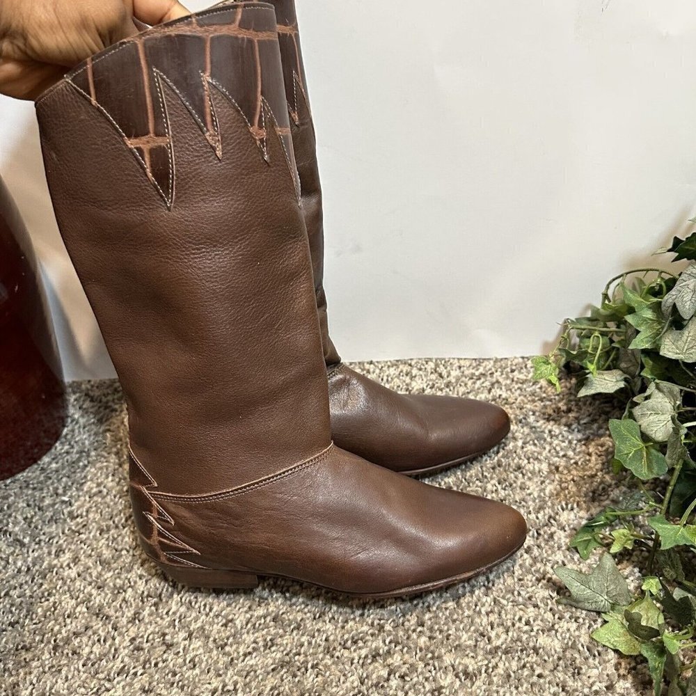 Capezio Vintage Knee High Cowboy Western Boots Size 5 Made In USA Brown Leather - Picture 6 of 11